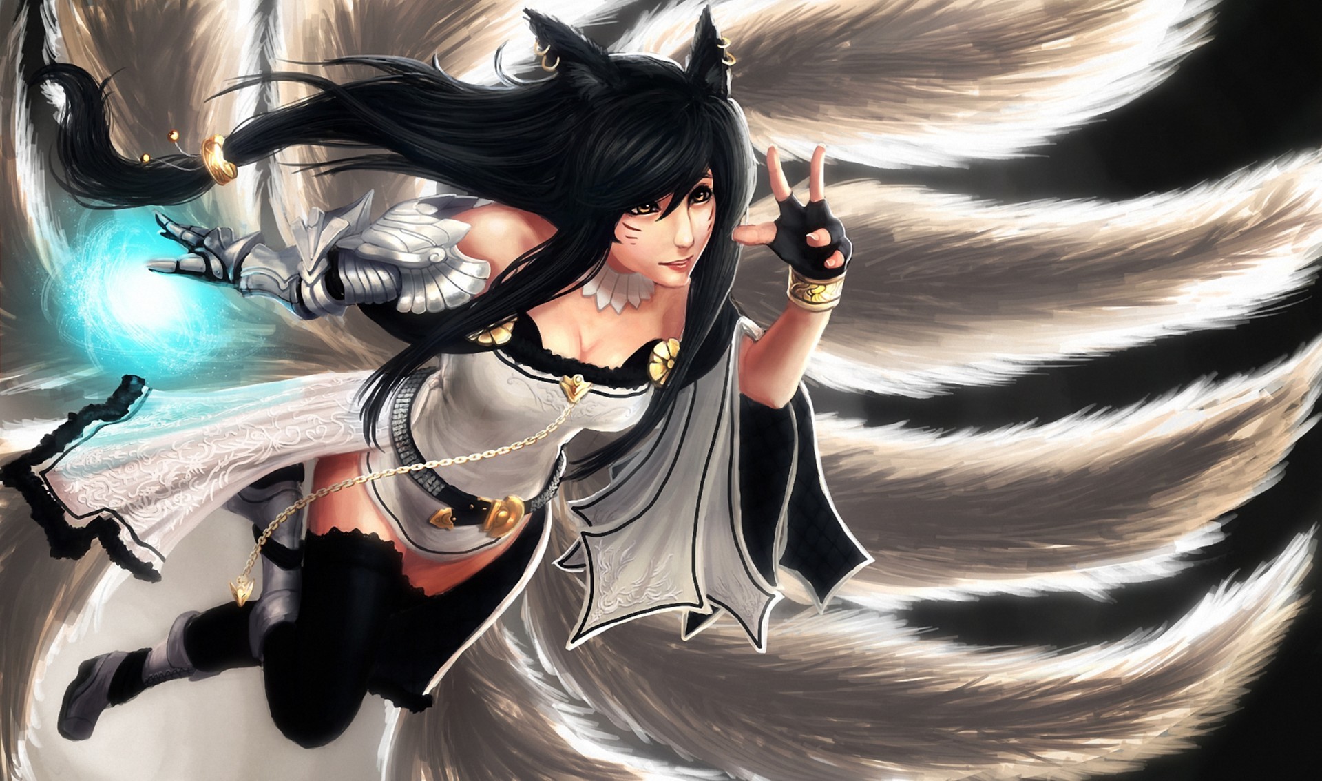 art, Artnothearts, Ahri, League, Of, Legends, Girl, Tails, Magic, Fantasy Wallpaper