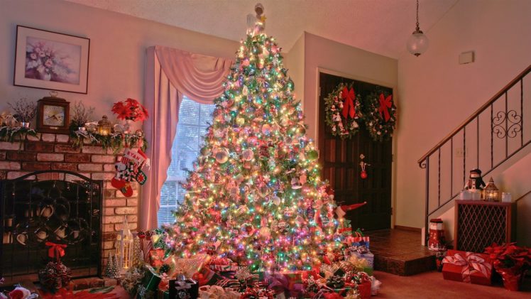 home, New, Year, Christmas, Tree, Garlands, Lights, Gifts HD Wallpaper Desktop Background