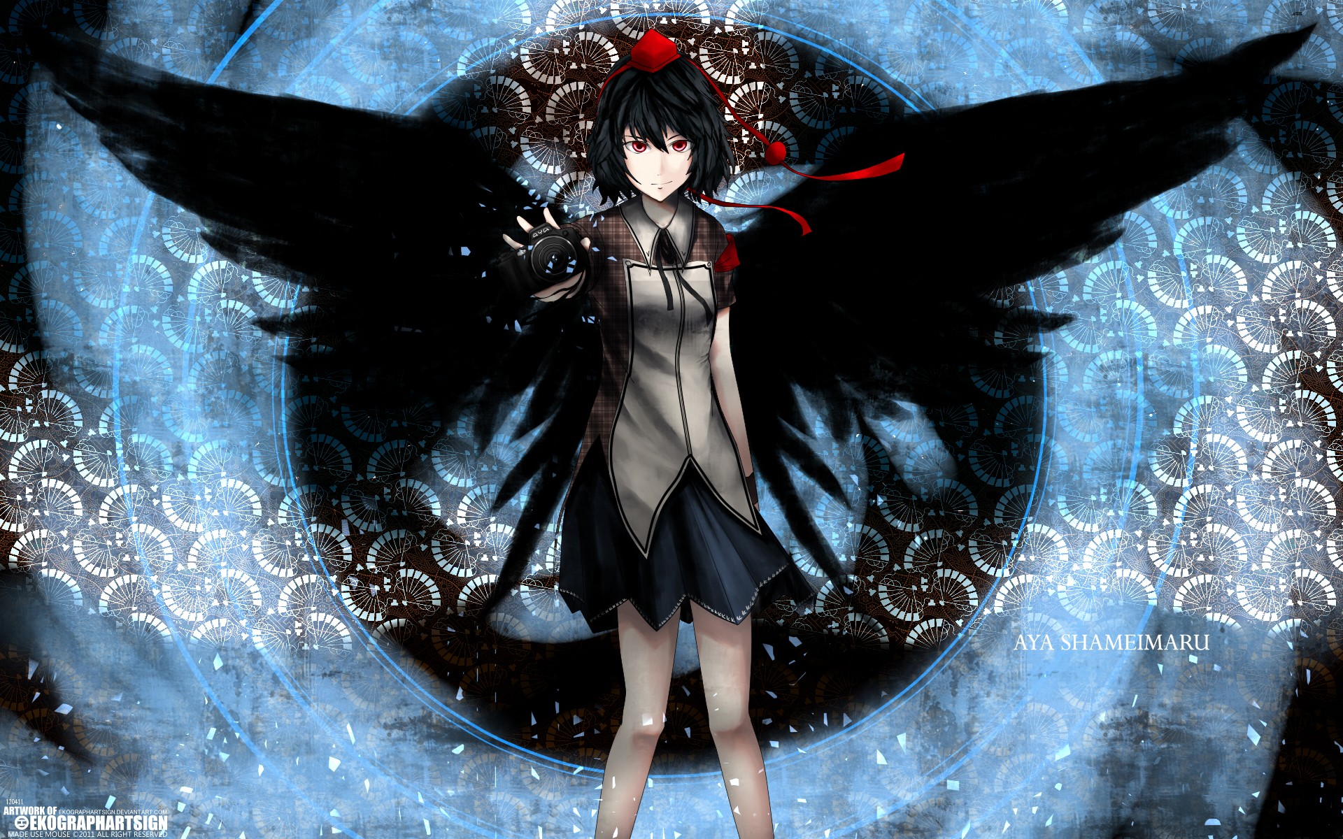 video, Games, Touhou, Wings, Shameimaru, Aya, Hats, Tengu Wallpaper