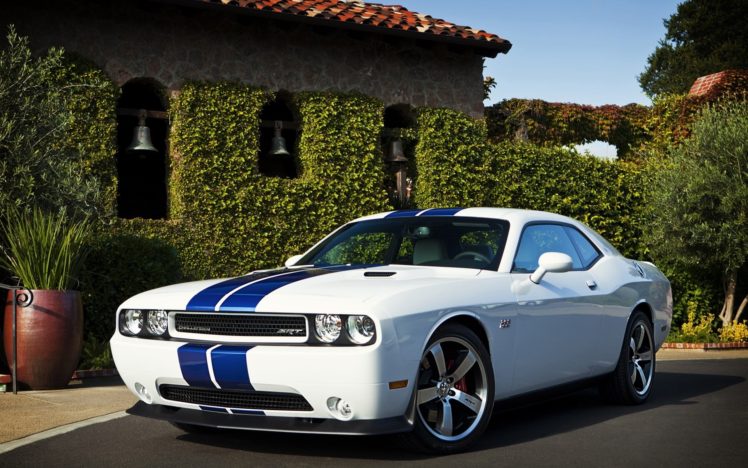 white, Cars, Dodge, Challenger, Racing, Stripes, Muscle, Car HD Wallpaper Desktop Background