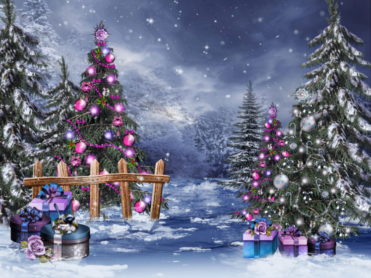christmas, Magic, Tree, Winter, Snow, Gifts, Boxes, Beads, Balls, Toys HD Wallpaper Desktop Background