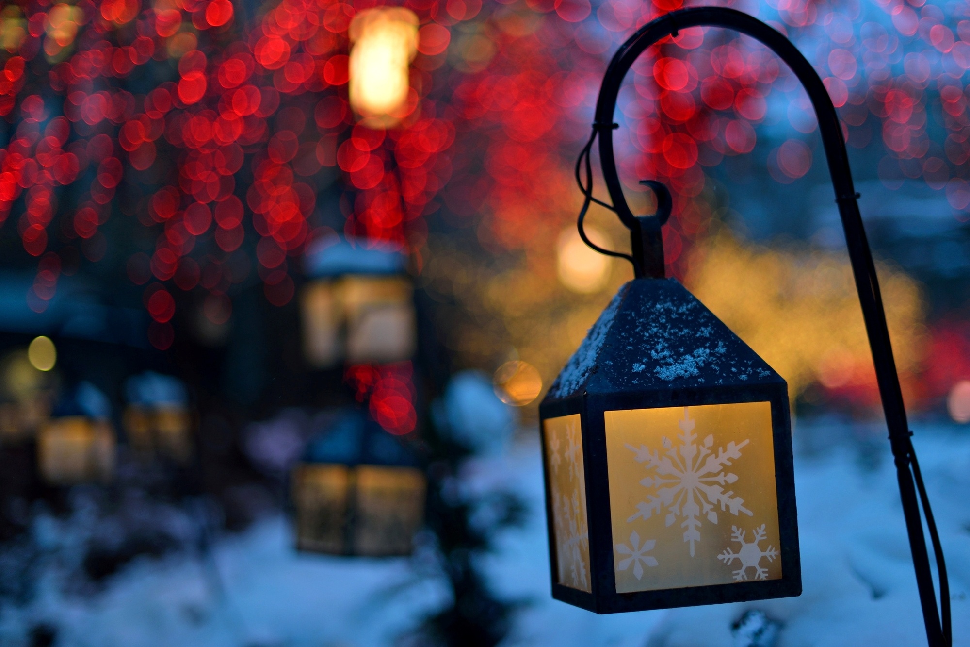 snowflakes, Lights, Lanterns, Flashlights Wallpaper
