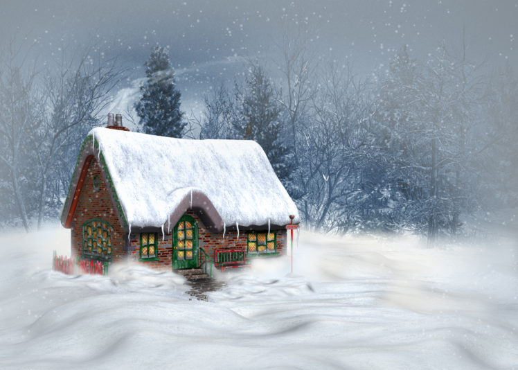 seasons, Winter, Houses, Snow, Nature, 3d, Graphics HD Wallpaper Desktop Background