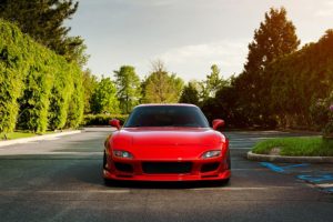 trees, Cars, Japanese, Mazda, Rx 7, Red, Cars, Parking, Lot, Front, View