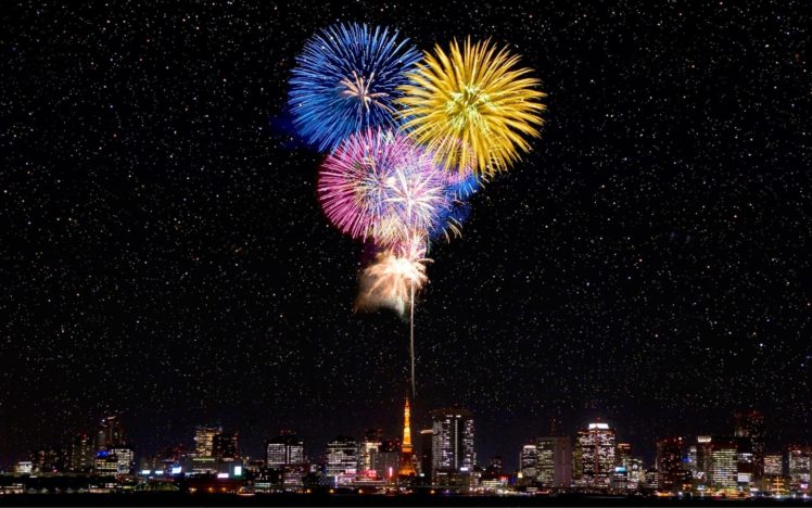 japanese, Fireworks, Cities, Architecture, Sky, Stars, Holidays, Festive HD Wallpaper Desktop Background