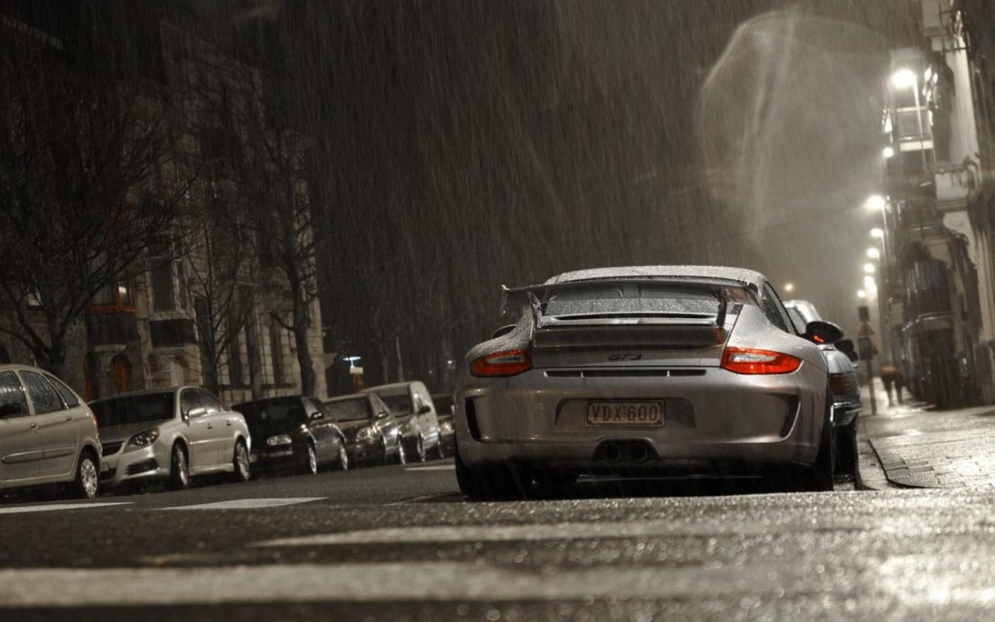 streets, Night, Rain, Cars, Silver, Belgium, Porsche, 911, Gt3 Wallpaper