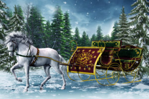 sleigh, 3d, Horse, Winter, Graphics