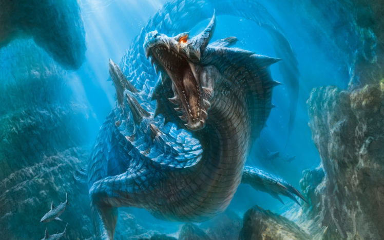 monster hunter, Moster, Hunter, Fantasy, Dragons, Creatures, Underwater HD Wallpaper Desktop Background