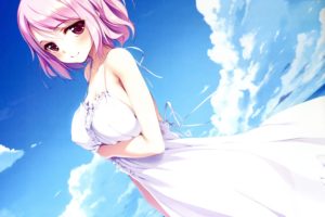 video, Games, Clouds, Touhou, Dress, Outdoors, Pink, Hair, Purple, Eyes, Skyscapes, Erect, Nipples, Anime, Girls, Summer, Dress, Ke ta