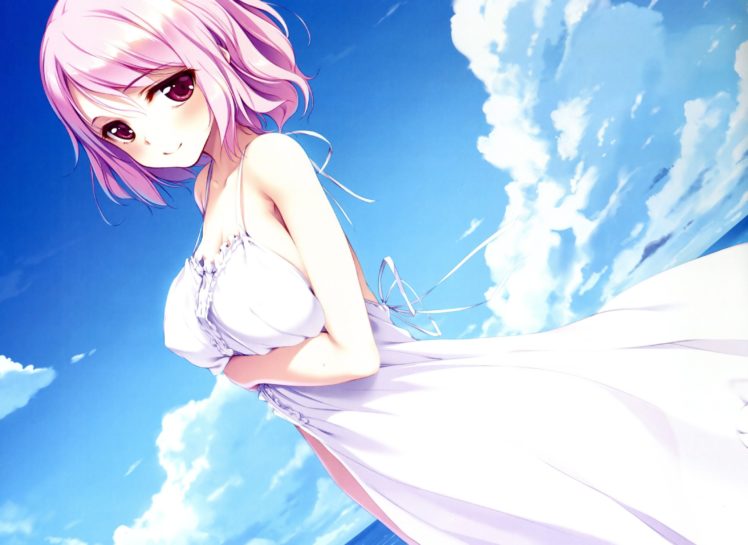 Video Games Clouds Touhou Dress Outdoors Pink Hair Purple Eyes Skyscapes Erect Nipples Anime Girls Summer Dress Ke Ta Wallpapers Hd Desktop And Mobile Backgrounds