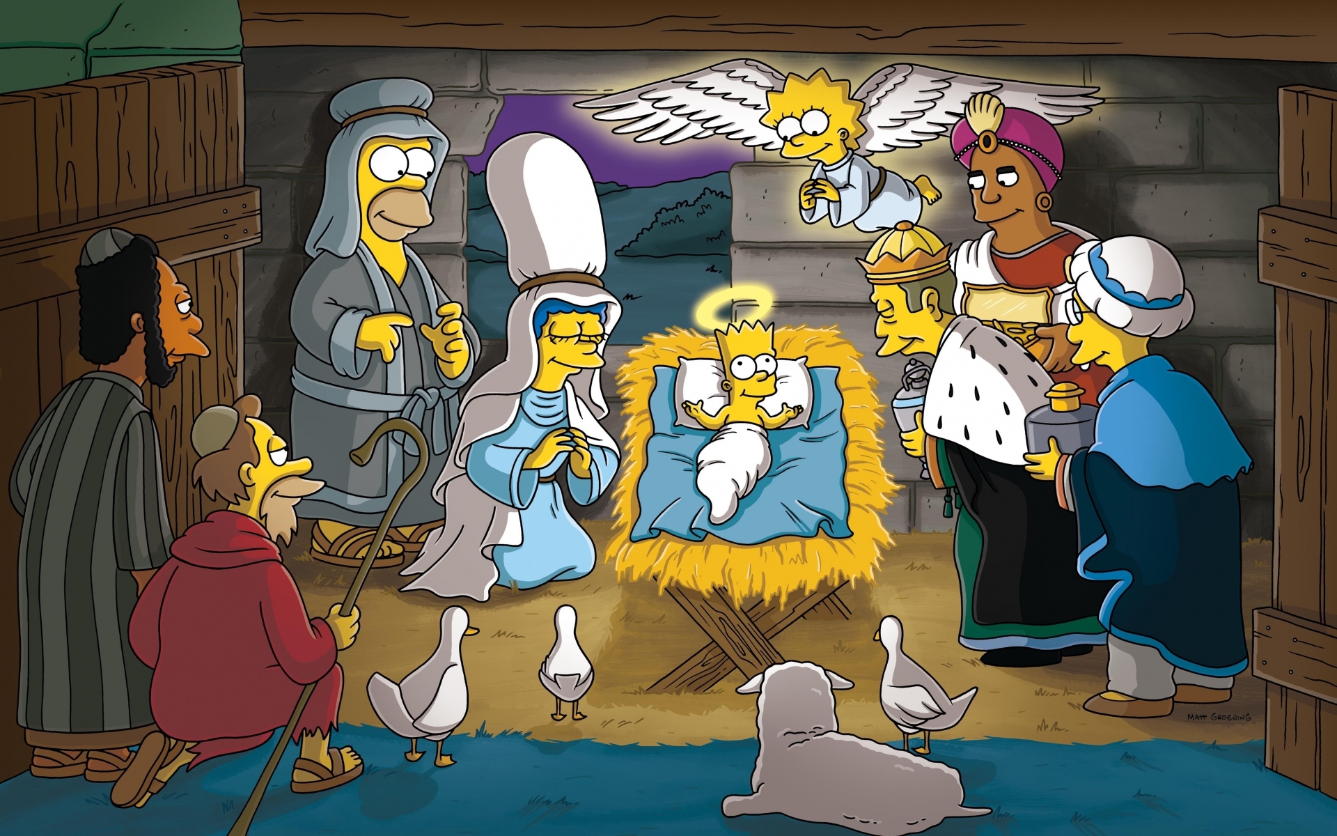 holidays, Christmas, Simpsons, Homer, Batr, Jesus Wallpaper