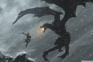 snow, Dragons, Fantasy, Art, Warriors, The, Elder, Scrolls, V , Skyrim