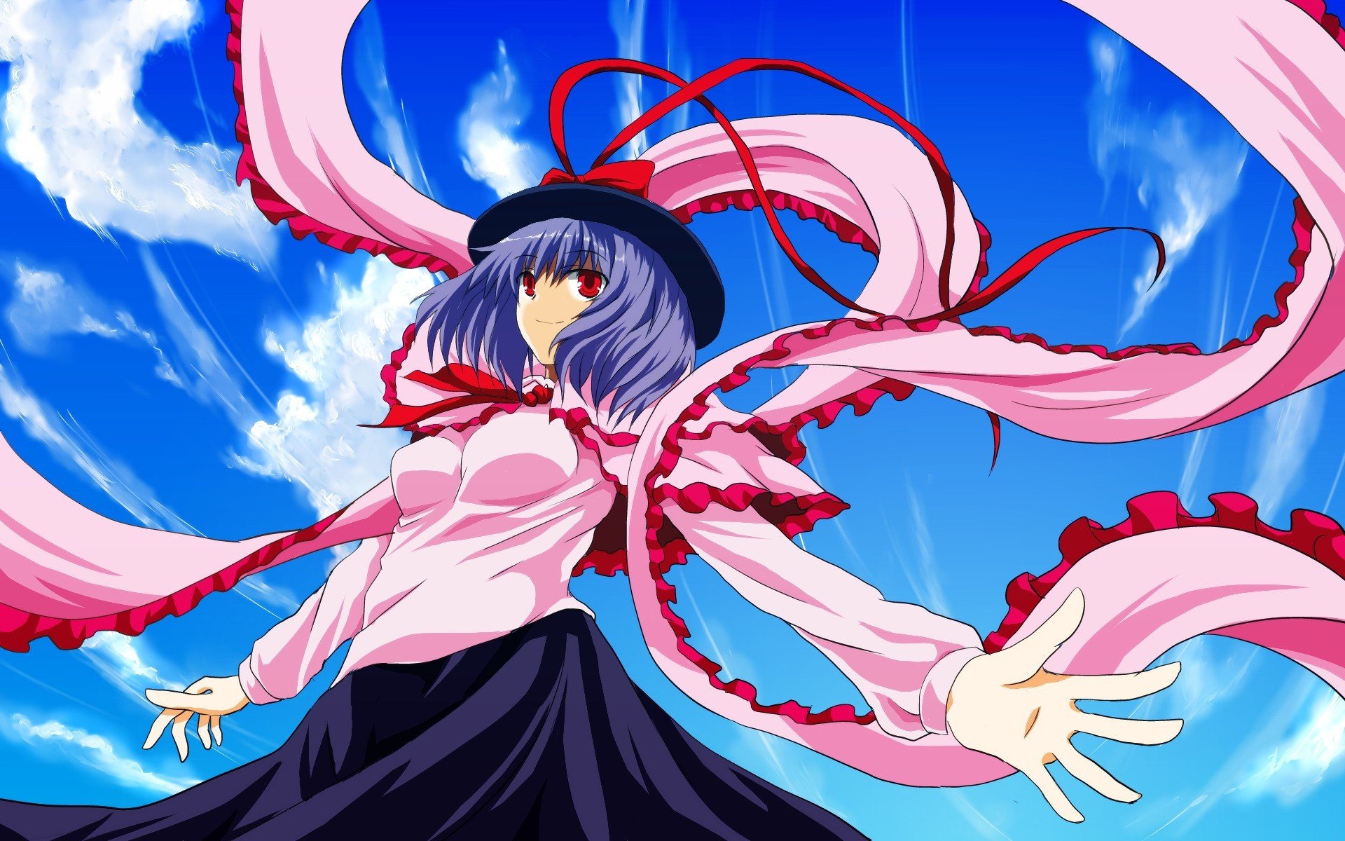 video, Games, Clouds, Touhou, Skirts, Ribbons, Outdoors, Blue, Hair