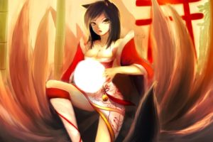 video, Games, League, Of, Legends, Drawings, Torii, Riot, Games, Ahri, Foxes