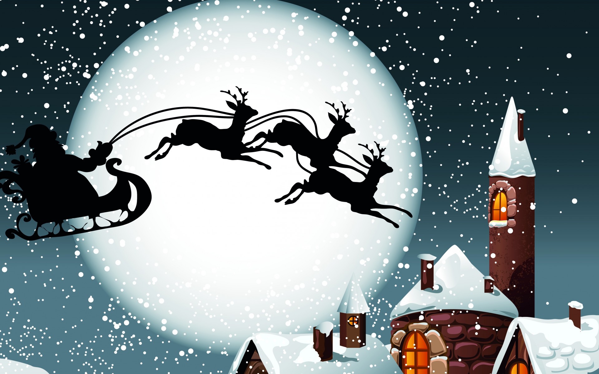holidays, Christmas, Reindeer, Sleigh, Santa, Claus Wallpaper