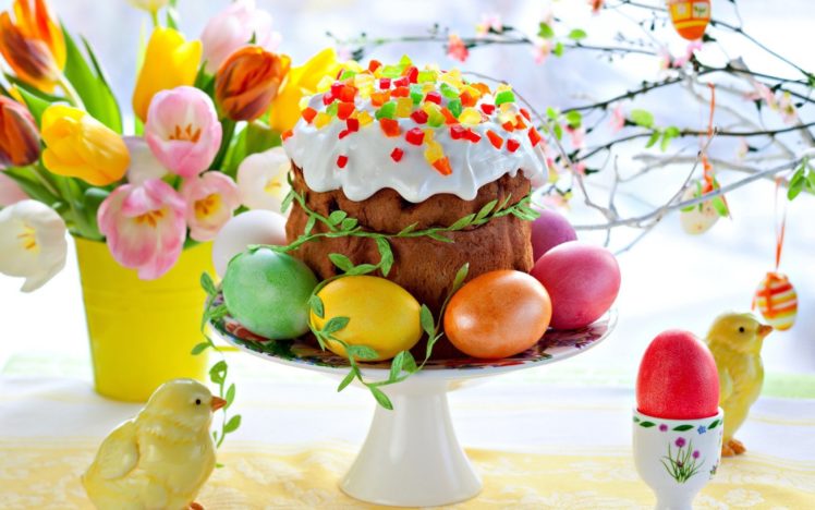 eggs, Tulips, Easter, Easter, Eggs, Cakes, Icing HD Wallpaper Desktop Background