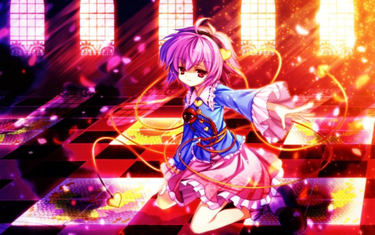 video, Games, Touhou, Multicolor, Skirts, Pink, Hair, Red, Eyes, Short, Hair, Sunlight, Checkered, Mansion, Window, Panes, Flower, Petals, Komeiji, Satori, Third, Eye, Capura, Lin, Hair, Band HD Wallpaper Desktop Background