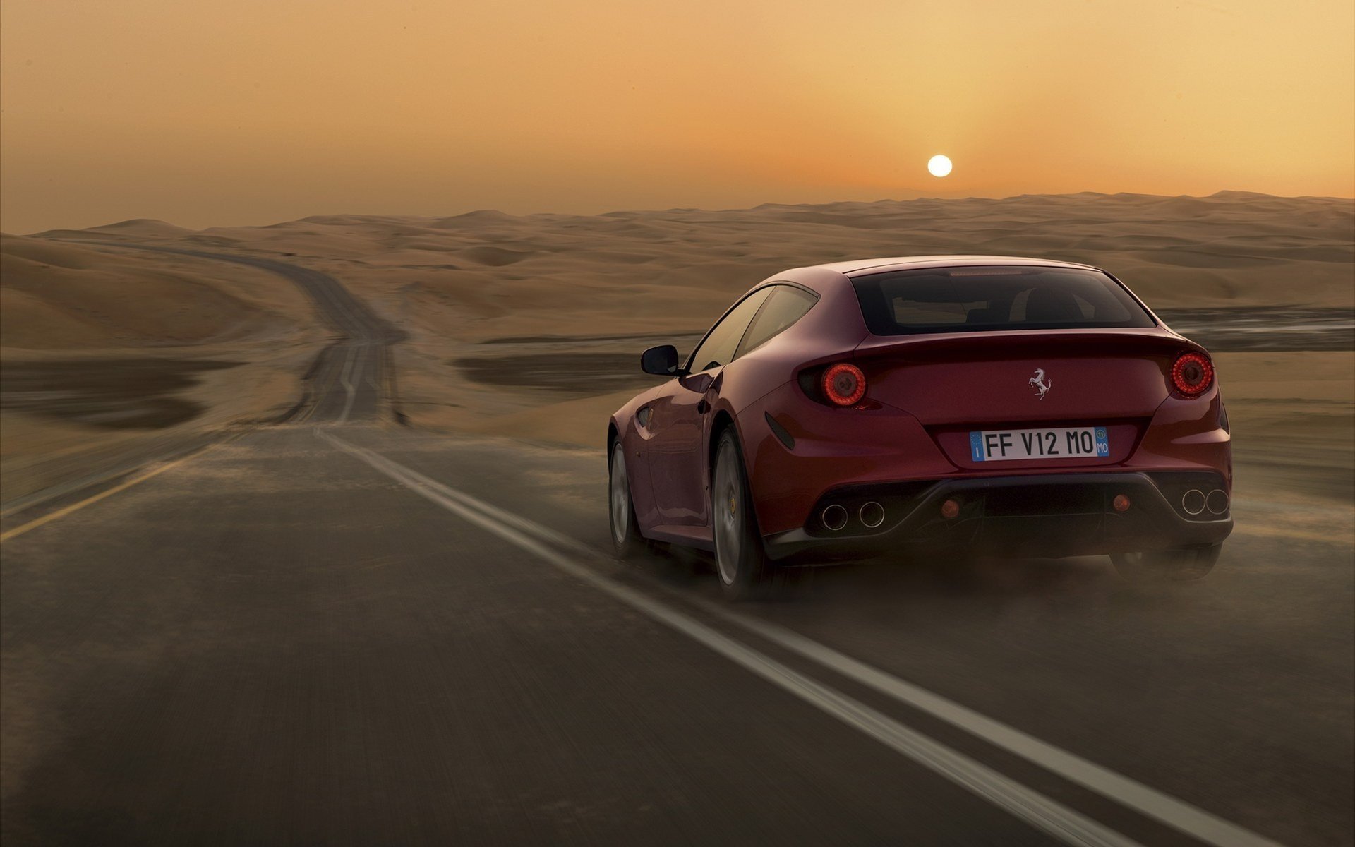 sunset, Landscapes, Sand, Cars, Deserts, Ferrari, Roads, Vehicles, Red, Cars, Ferrari, Ff Wallpaper