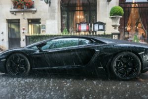 black, Rain, Cars, Lamborghini, Lamborghini, Aventador, Aventador, Hotel