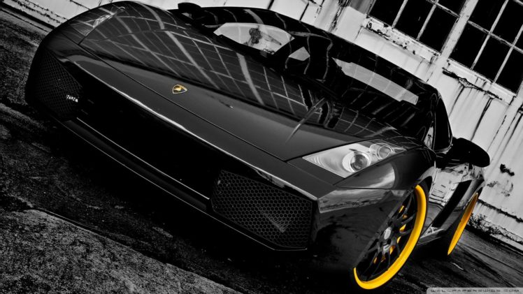 black, And, White, Mirrors, Yellow, Cars, Lamborghini, Wheels HD Wallpaper Desktop Background