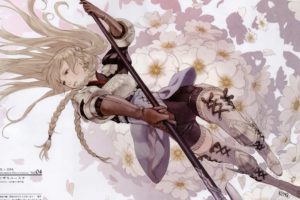 boots, Blondes, Women, Video, Games, Gloves, Flowers, Stockings, Long, Hair, Weapons, Blossoms, Armor, Thigh, Highs, Warriors, Spears, Braids, Hair, Ornaments, Bangs, Fighters, Tactics, Ogre, Ravness, Loxaerion,