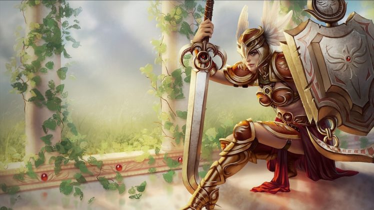 league, Of, Legends, Fantasy, Art, Warrior, Knight, Women, Girl, Weapons, Sword, Armor HD Wallpaper Desktop Background