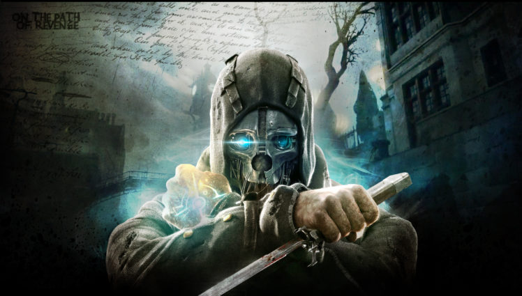 dishonored, Warrior, Sci, Fi, Futuristic, Mask, Weapons, Knife, Text HD Wallpaper Desktop Background