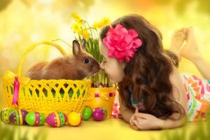 rabbit, Easter, Girl, Child
