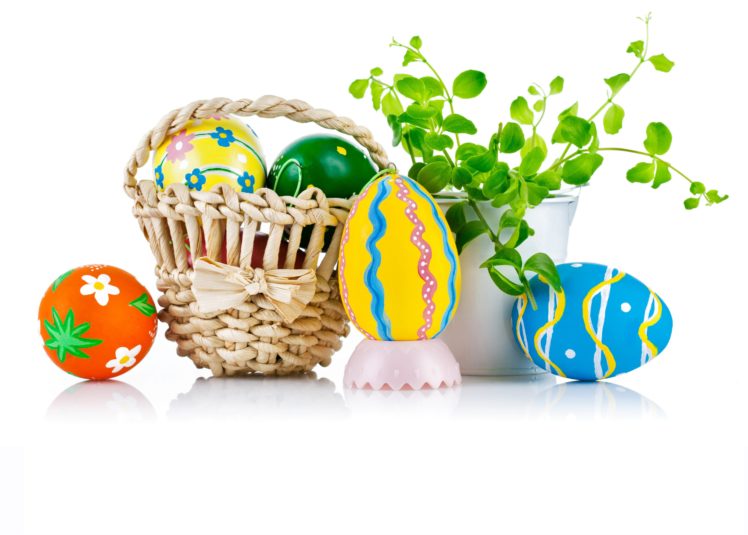 plant, Holidays, Easter, Wicker, Basket, Eggs HD Wallpaper Desktop Background