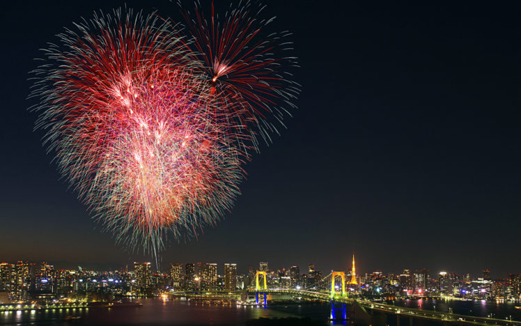 fireworks, Tokyo, Japan, Cities, Hdr, Night HD Wallpaper Desktop Background