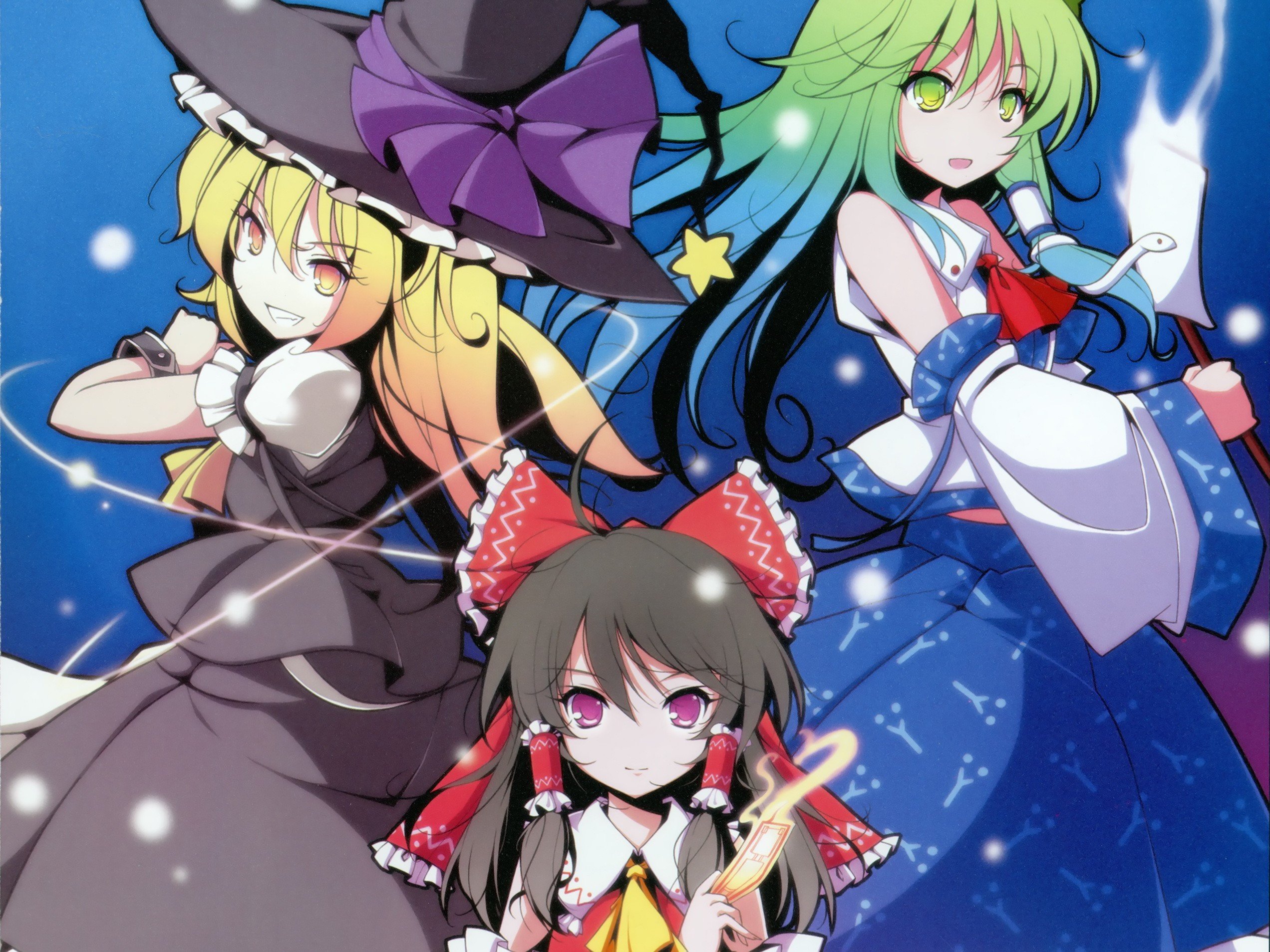video, Games, Touhou, Kirisame, Marisa, Hakurei, Reimu, Kochiya, Sanae, Anime, Girls Wallpaper