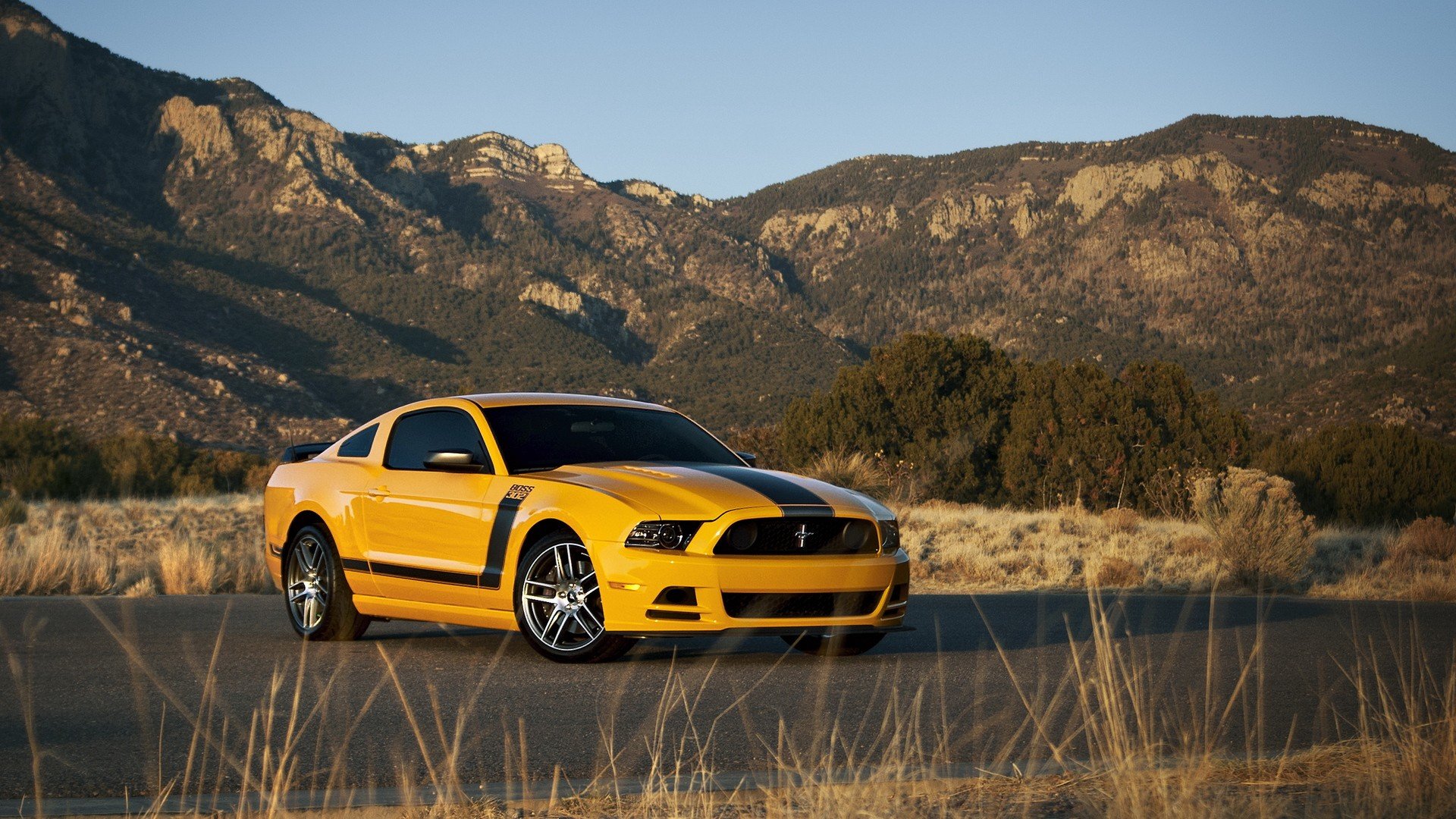 mountains, Nature, Cars, Ford, Mustang, Stripes, Yellow, Cars, Muscle, Car, Boss, 3, 02mustang, Boss Wallpaper