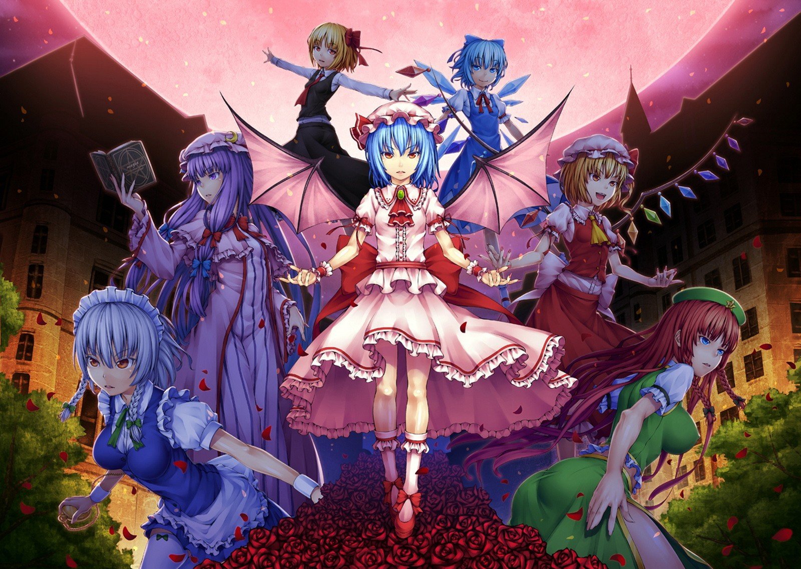video, Games, Touhou, Wings, Maids, Cirno, Izayoi, Sakuya, Vampires, Flandre, Scarlet, Hong, Meiling, Patchouli, Knowledge, Rumia, Remilia, Scarlet, Embodiment, Of, Scarlet, Devil Wallpaper