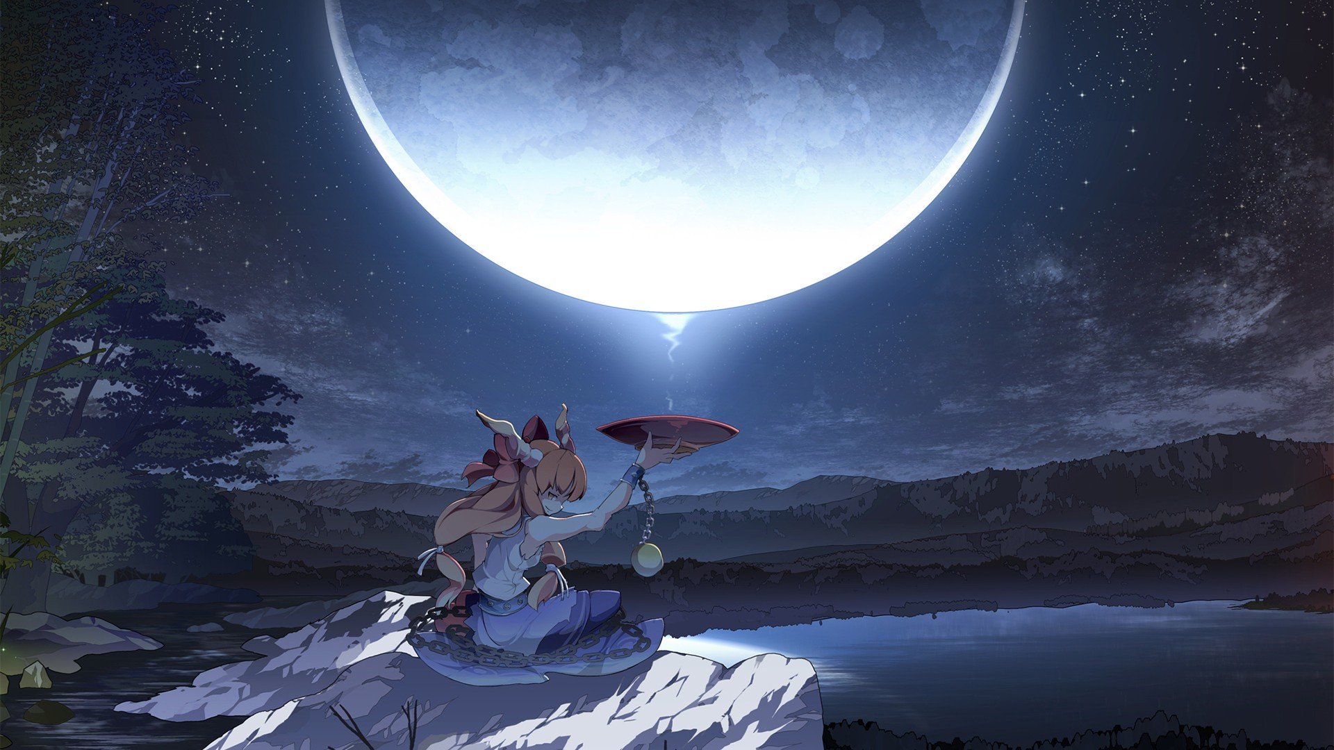 blondes, Video, Games, Touhou, Moon, Ibuki, Suika, Anime, Girls