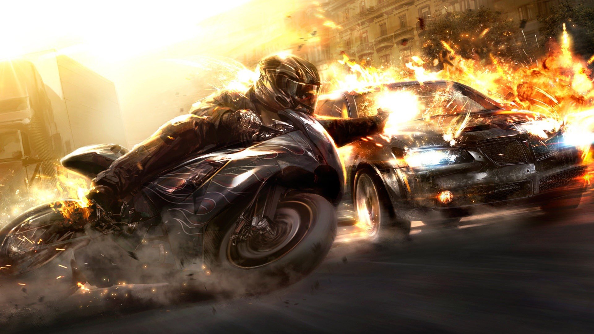 video, Games, Guns, Cars, Fire, Motorbikes, Action, Wheelman Wallpaper