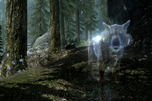 skyrim, Elder, Scrolls, Cg, Digital, Art, Screenshot, Animals, Wolf, Wolves, Landscapes, Nature, Forest, Trees, Fantasy