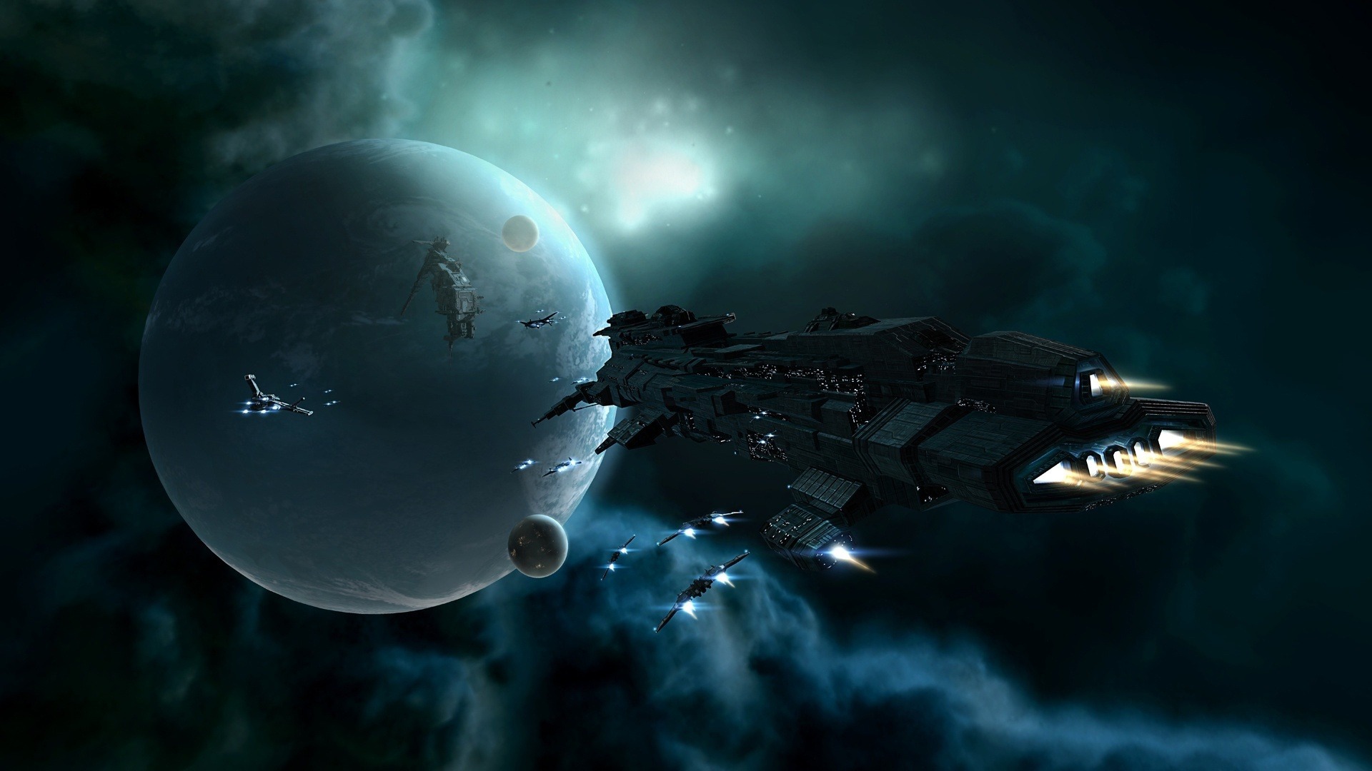 eve, Online, Sci fi, Space, Futuristic, Spaceship, Spacecraft, Planets, Moon, Stars Wallpaper