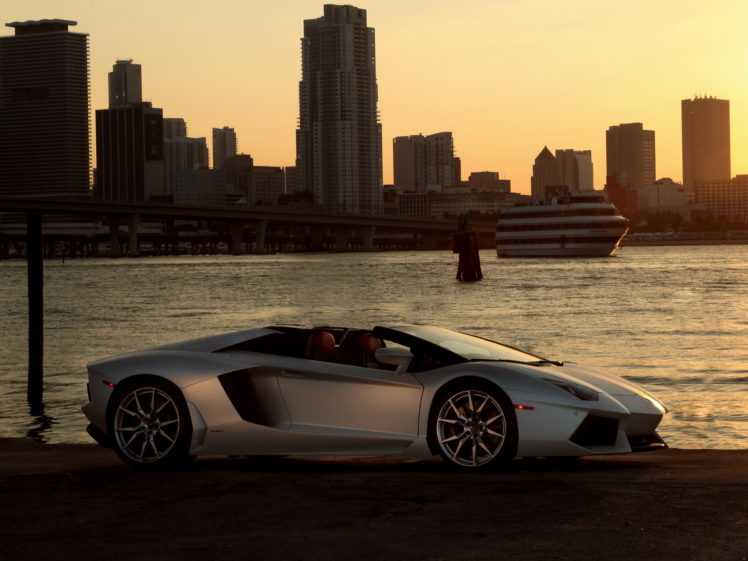 2014, Lamborghini, Aventador, Roadster, Supercar, Silver, Cities HD Wallpaper Desktop Background