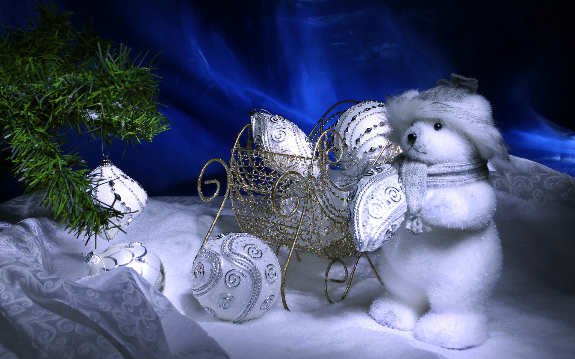 balls, New, Year, Sleigh, Christmas, Tree, New, Year, Toys, Snow, Bear Wallpaper