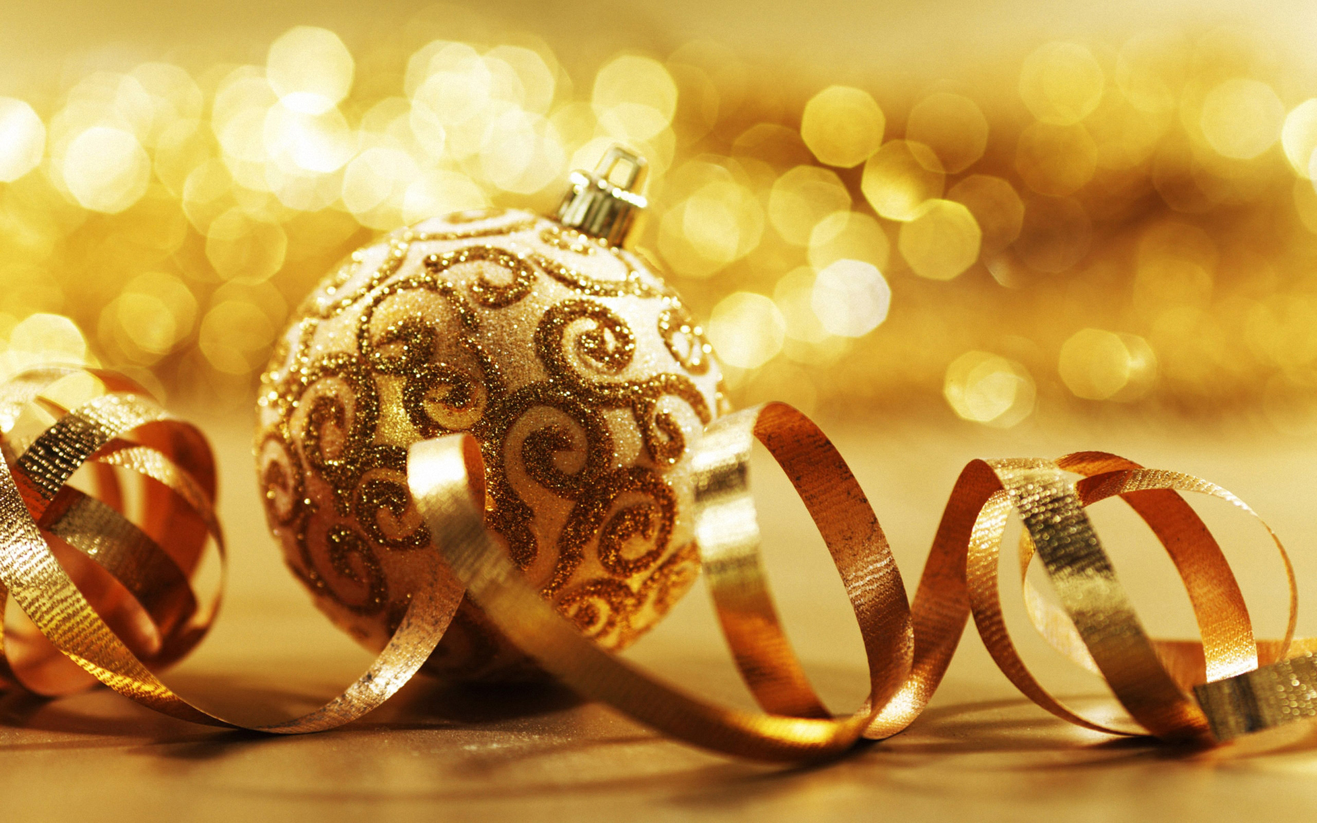 gold, Christmas, Ball Wallpaper