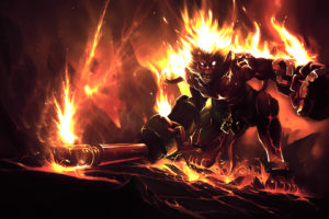 league, Of, Legends, Wukong, Fantasy, Fire, Flames, Demon, Weapons