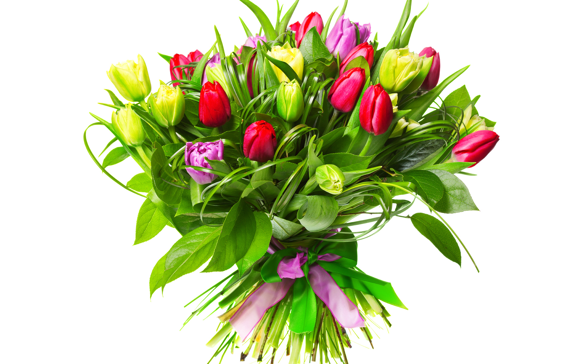 tulips, Flower, Buds, Bouquet, Ribbon, Easter Wallpaper