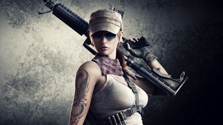 women, And, Guns,  , 3d, Game, Soldier, Tattoo, Girl HD Wallpaper Desktop Background