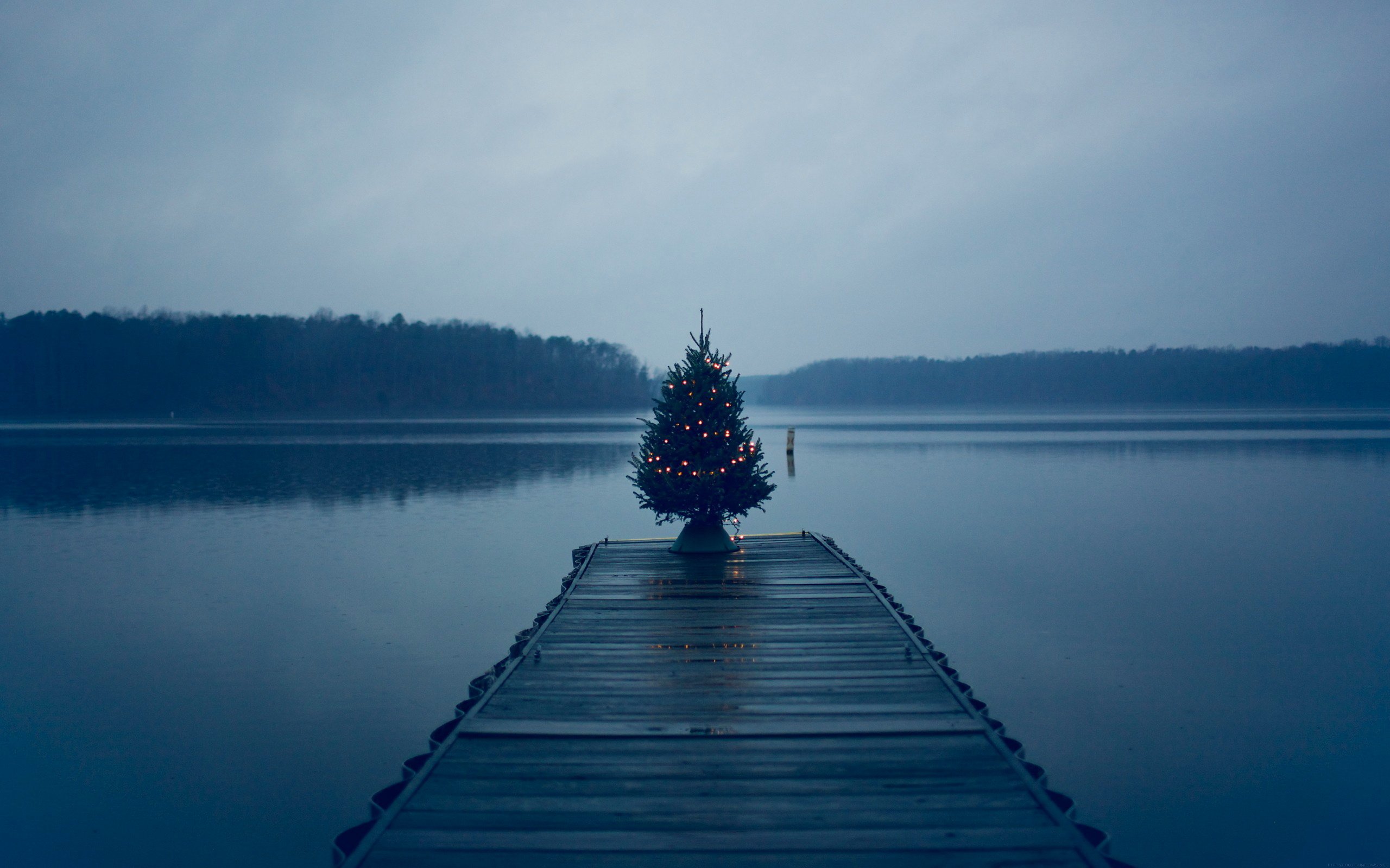 lake, Water, Sun, Forest, Clouds, Trees, Lights, Christmas, Tree Wallpaper
