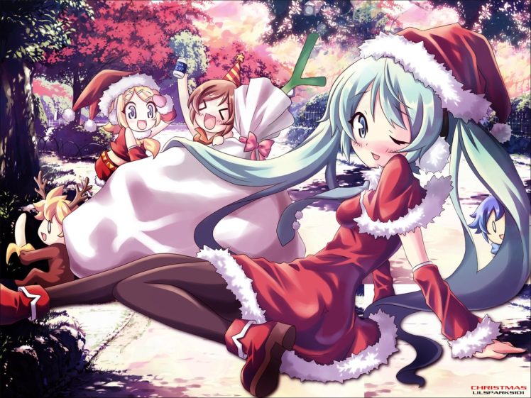 christmas, Hatsune, Miku, Kagamine, Len, Kagamine, Rin, Kaito, Meiko, Vocaloid HD Wallpaper Desktop Background