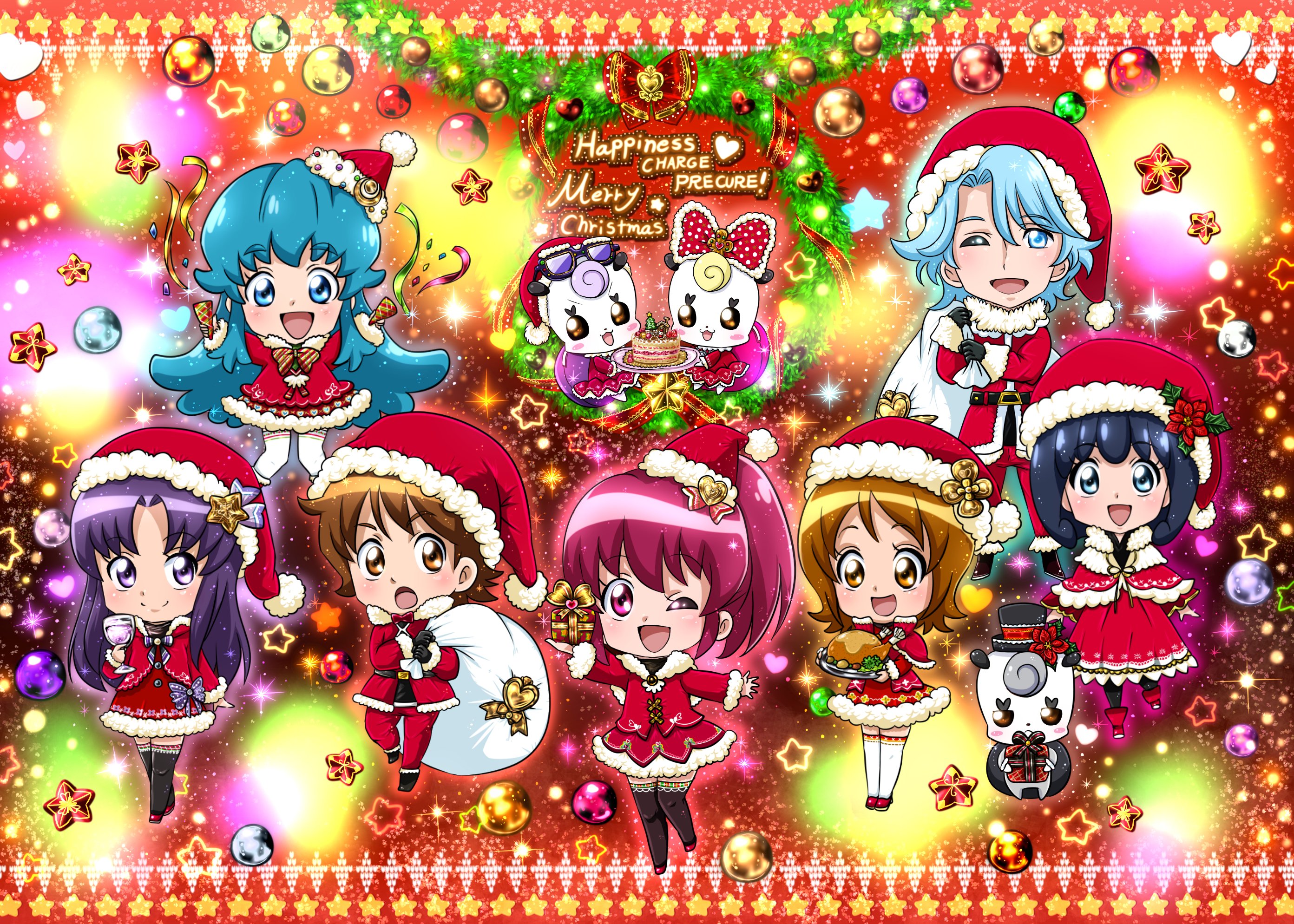 happinesscharge, Precure , Oumori, Yuuko, Blue,  pretty, Cure , Shirayuki, Hime, Glasan, Christmas Wallpaper