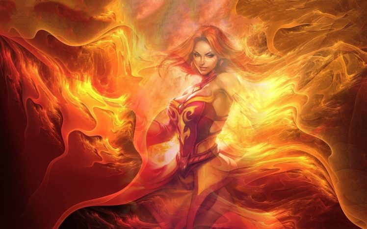 women, Flames, Video, Games, Red, Fire, Redheads, Video, Magic, Dota, Sorcerer, Dota, 2, Lina, Game HD Wallpaper Desktop Background