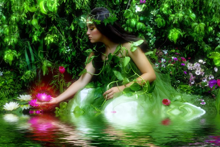flower, Spring, Water, Woman, Magic HD Wallpaper Desktop Background