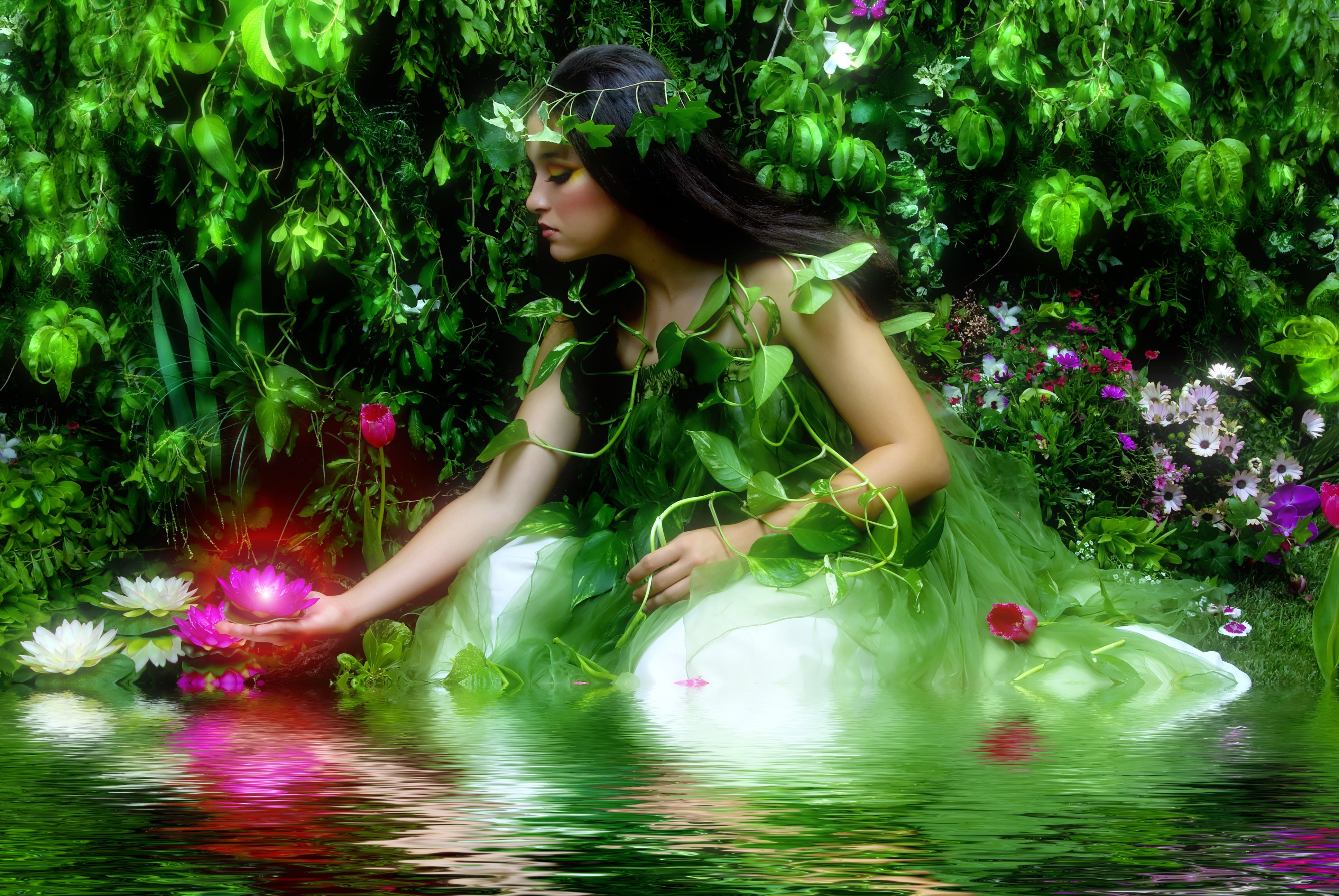 flower, Spring, Water, Woman, Magic Wallpaper