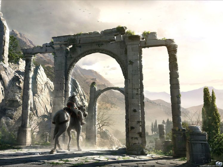 mountains, Assassins, Creed, Altair, Ibn, La, Ahad, Assassins, Gates, Horsemen HD Wallpaper Desktop Background